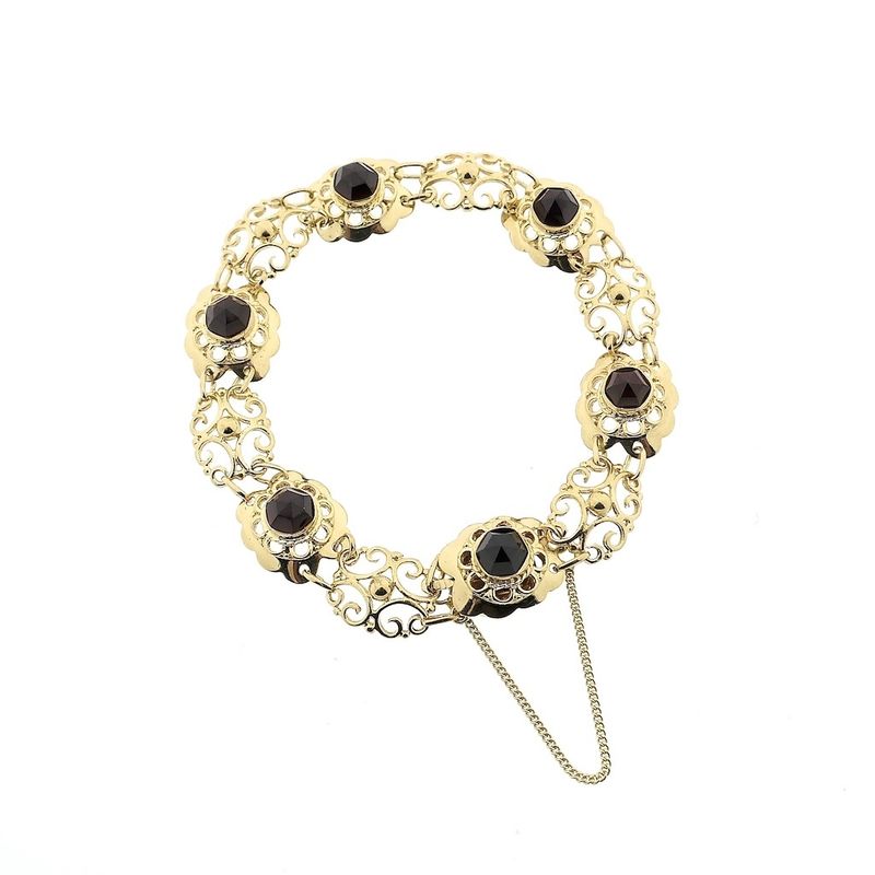 Image 2 of Antique gold boat bracelet with garnet