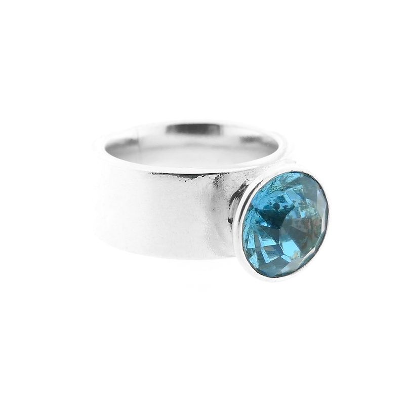 Image 10 of Silver wide ladies ring with blue zirconia