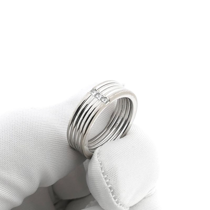Image 7 of White Gold Ribbed Ring with Diamonds; 0.10 ct.