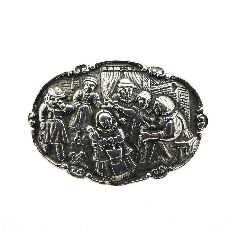 Image 1 of Vintage silver brooch with scene