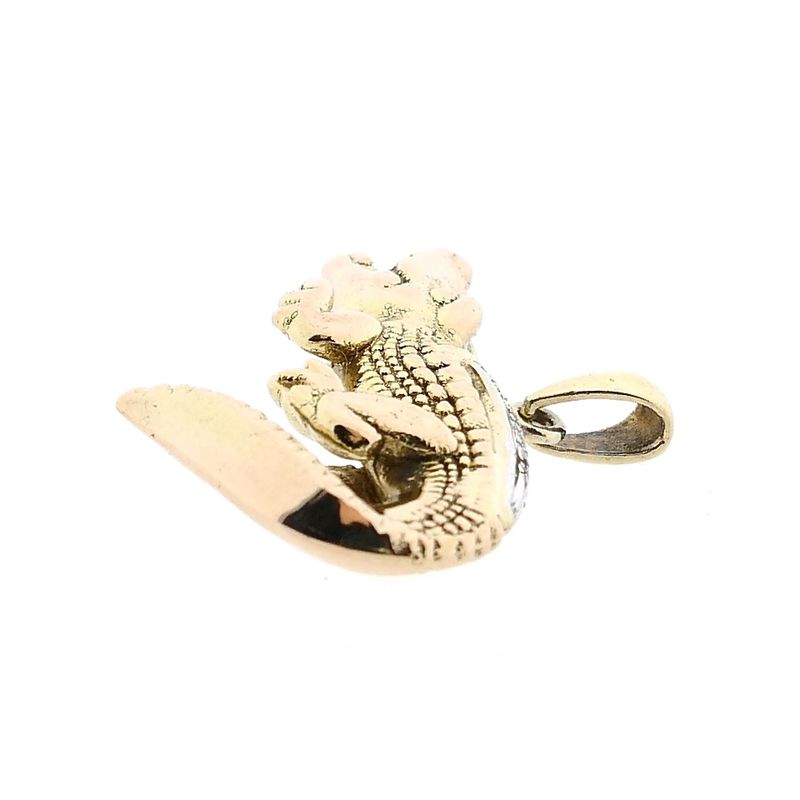 Image 9 of Bicolor Gold Crocodile Pendant with Diamonds; 0.015 ct.