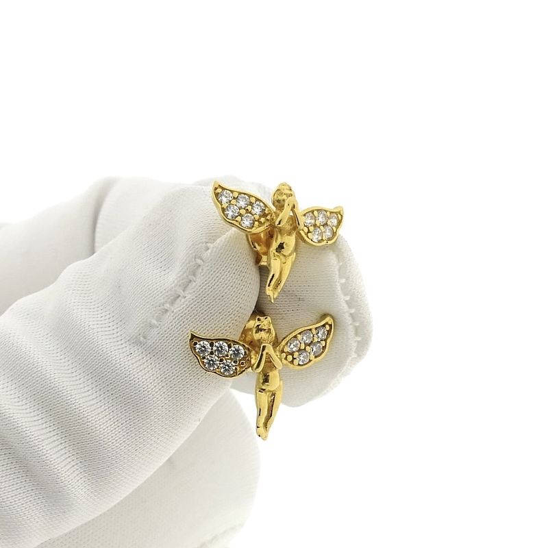 Image 9 of 21 carat gold angel stud earrings with zirconia