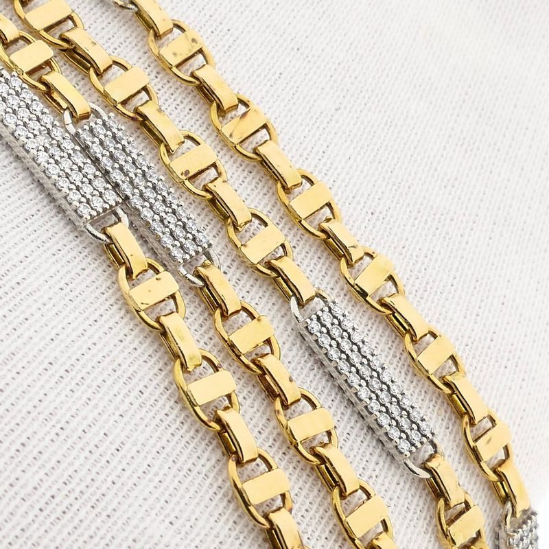 Image 9 of Bicolor Gold Marine/Fantasy Link Necklace with Zirconia