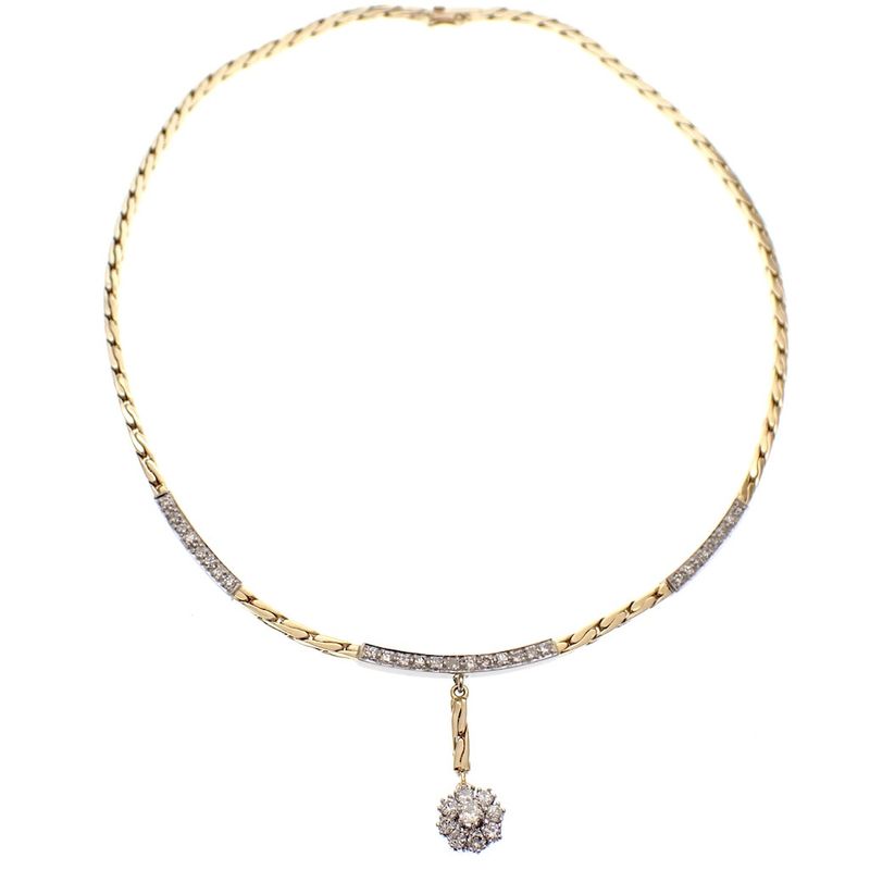 Image 10 of Gold necklace with a fixed pendant featuring 1.25 ct. diamonds | 40 cm