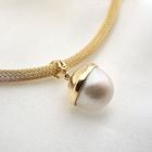Image 4 of Gold mesh link necklace with pearl pendant