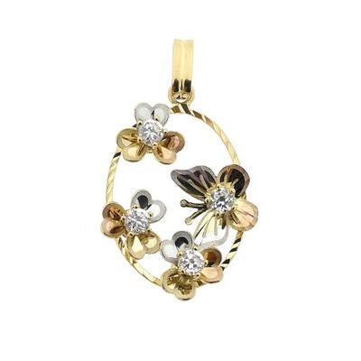 18 carat tricolor gold pendant with flowers and butterflies Image 1 of 18 carat tricolor gold pendant with flowers and butterflies