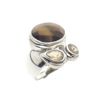 Silver ring with tiger's eye and citrine
