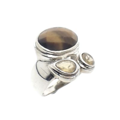 Image 1 of Silver ring with tiger's eye and citrine