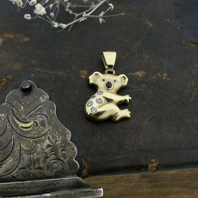 Image 2 of Gold pendant of a koala with enamel and zirconia