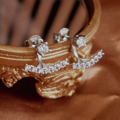 Image 2 of Silver stud earrings with zirconia | Ear jacket