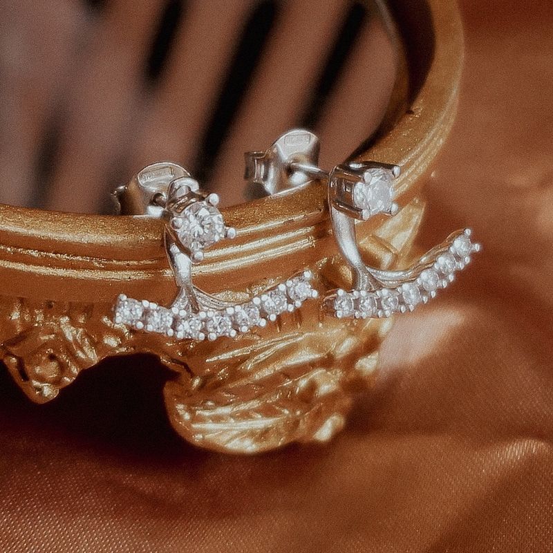 Image 2 of Silver stud earrings with zirconia | Ear jacket