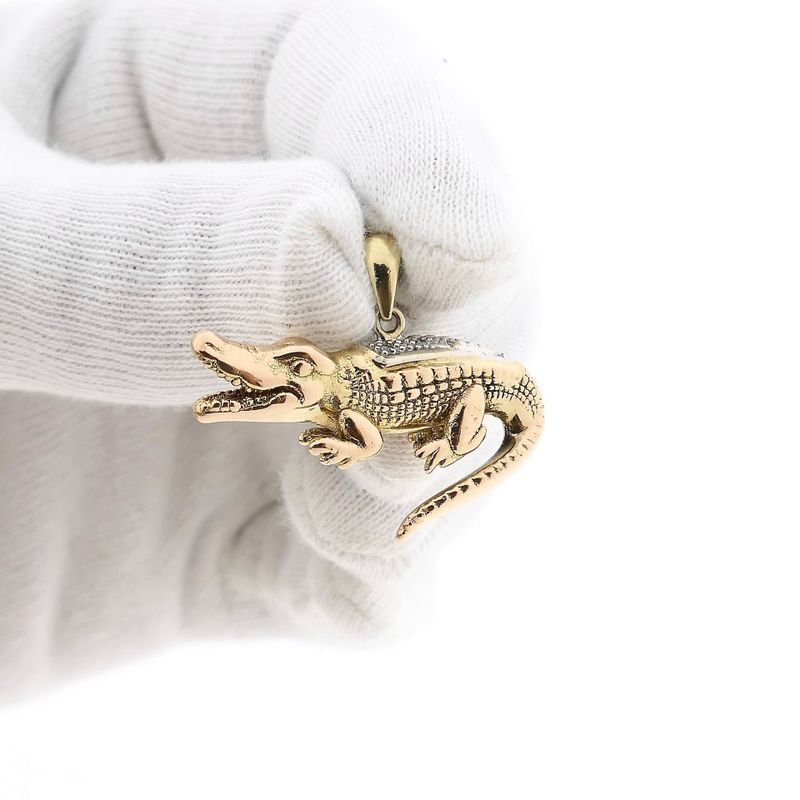 Image 12 of Bicolor Gold Crocodile Pendant with Diamonds; 0.015 ct.