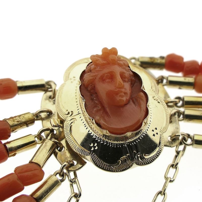 Image 8 of Antique blood coral bead necklace with gold clasp