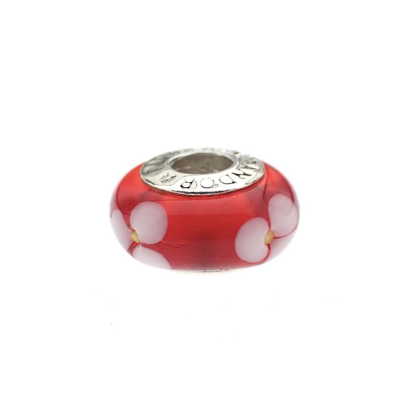 Image 3 of Pandora charm; Silver; Red/White Flower