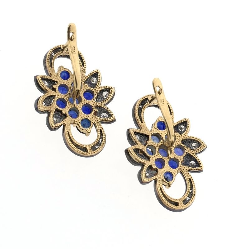 Image 5 of Gold/silver earrings with sapphire and diamond; Approx. 0.51 ct.
