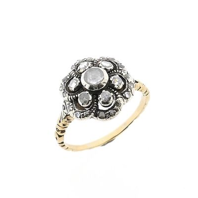 Image 1 of Gold and Silver Ring with Rose Cut Diamonds; approx. 0.65 ct.