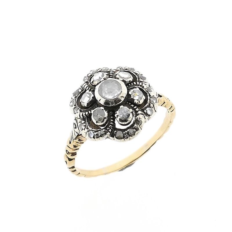 Image 1 of Gold and Silver Ring with Rose Cut Diamonds; approx. 0.65 ct.