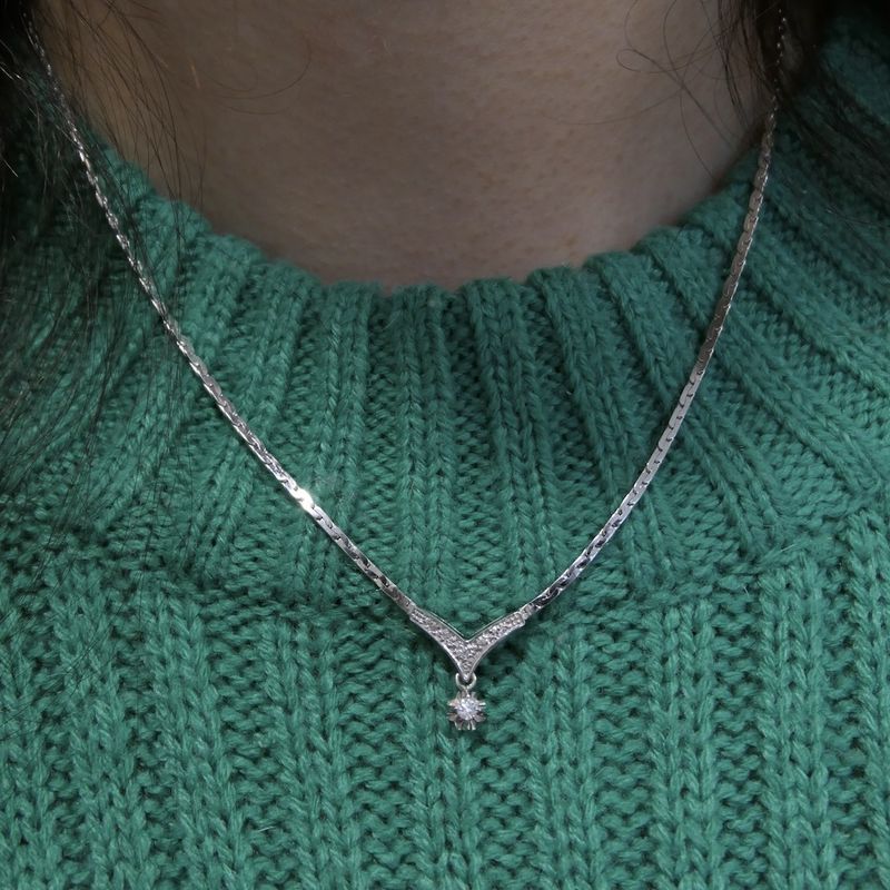 Image 10 of White gold necklace with a fixed pendant and a 0.085 ct. diamond | 43.5 cm