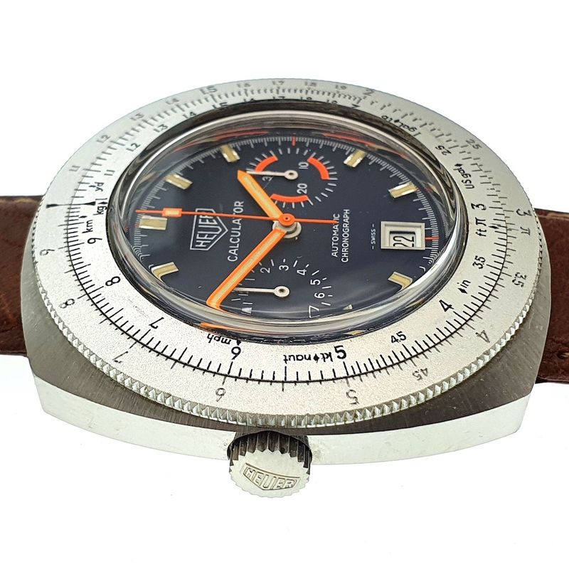 Image 8 of Heuer Calculator; Vintage chronograaf heren horloge