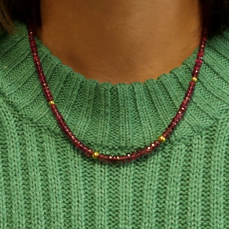 Image 13 of Pink tourmaline beaded necklace with gold clasp | 45.5 cm