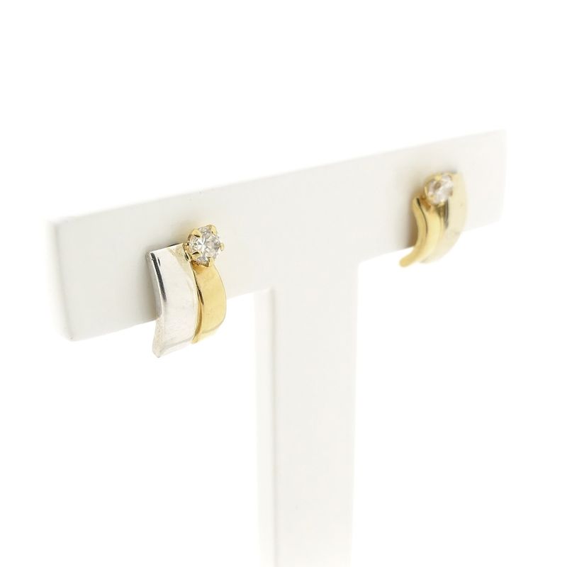 Image 3 of Bicolor gold stud earrings with zirconia