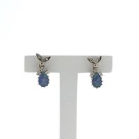 White gold stud earrings with diamonds and triplet opal