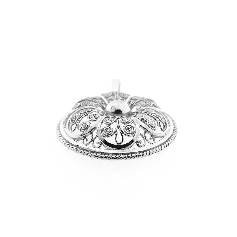 Image 3 of Antique silver floral pendant; filigree technique