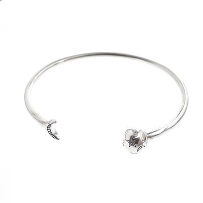 Image 1 of Pandora Moments Open Bangle; Silver; Moon and Stars | Ø 65mm