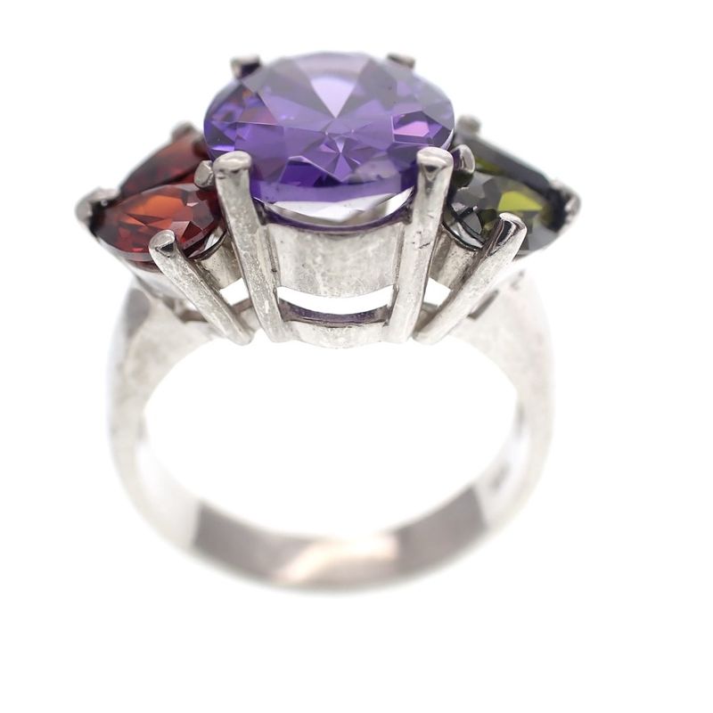 Image 3 of Silver cluster ring with colored zirconia
