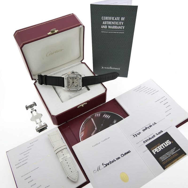 Image 24 of Cartier Santos 100 XL Chronograph 2740; Automatic watch with diamonds