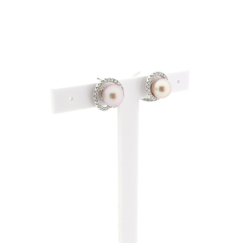 Image 3 of White gold stud earrings with Tahitian pearl and diamonds; approx. 0.64 ct.