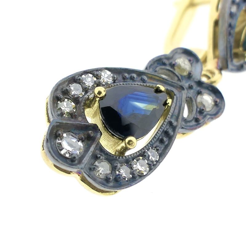 Image 4 of Gold/silver earrings with sapphire and diamond; Approx. 0.52 ct.