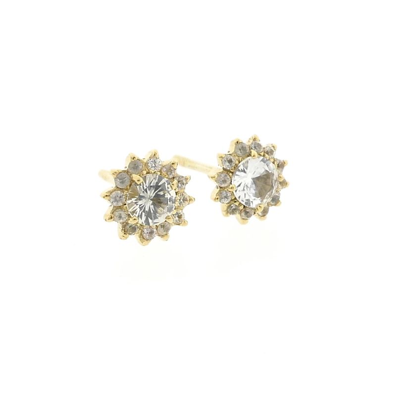 Image 7 of Vintage gold floral stud earrings with diamonds; 0.94 ct.