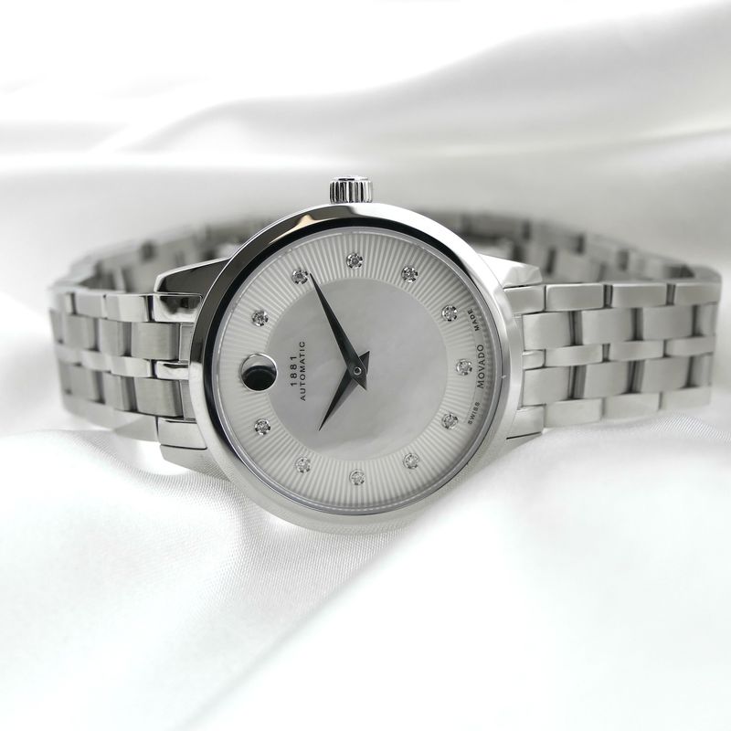 Image 10 of Movado 1881; Automatic women's watch with MOP and diamond dial