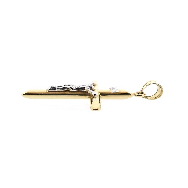 Afbeelding 9 van Bicolor gouden hanger van een kruis met corpus | INRI