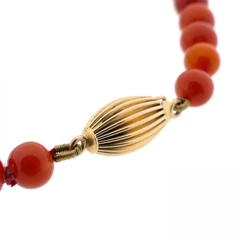 Image 6 of Blood coral bead bracelet with gold clasp