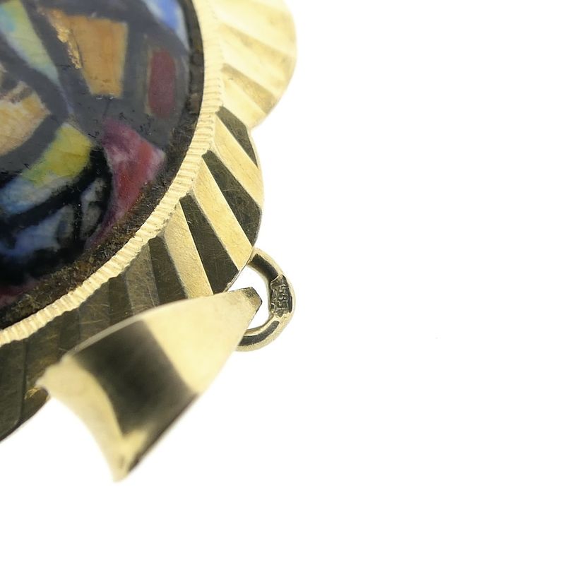 Image 5 of Gold vintage pendant of Mary and Jesus with colored enamel.