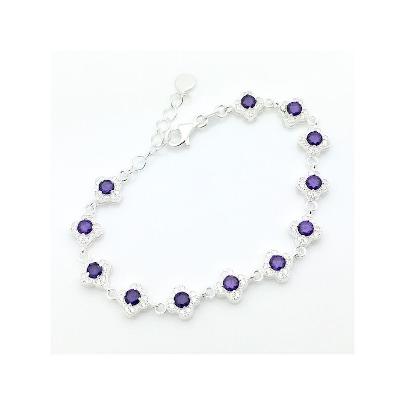 Image 1 of Silver bracelet set with white and purple zirconia