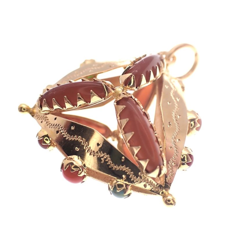 Image 5 of Golden oriental pendant with turquoise and jasper