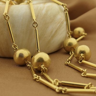 Gold long chain/saucer with beads Image 2 of Gold long chain/saucer with beads