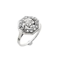 Antique White Gold Diamond Ring; 0.27 ct.