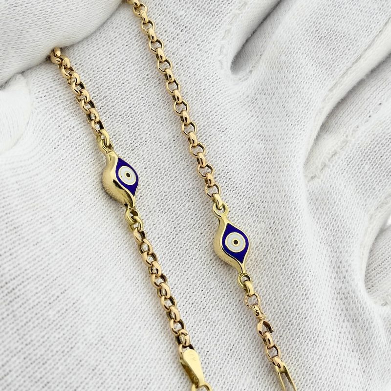 Image 11 of Two-tone gold jasseron link bracelet with Nazar (Lucky Eye); 19 cm | Midas