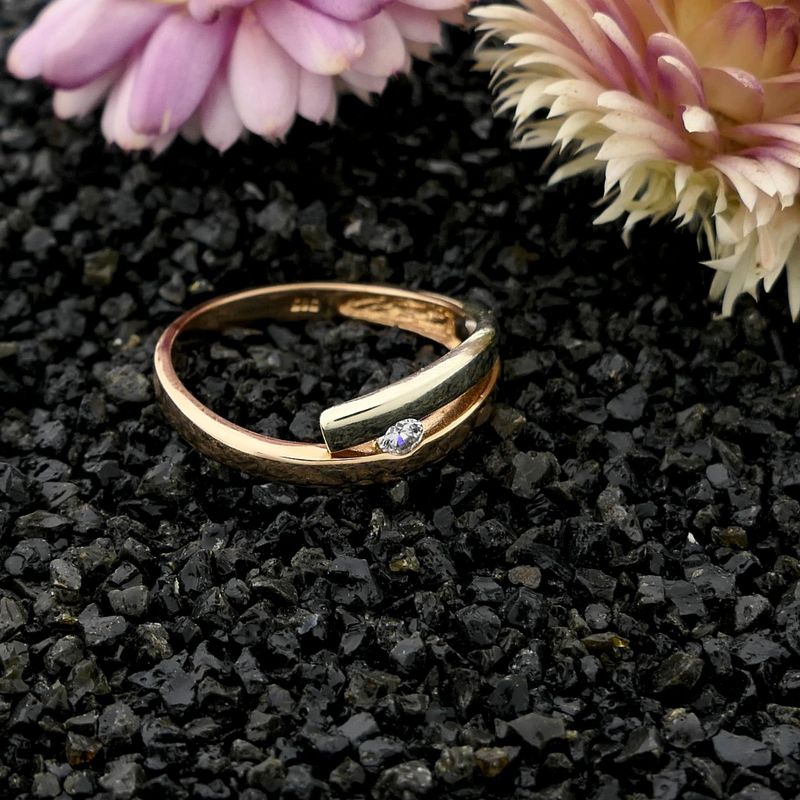 Image 2 of Bicolor Gold Solitaire Ring with Zirconia
