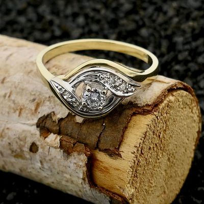 Image 2 of Bicolor Gold Ring with 0.18 ct Diamond; 14K; Size 17.75
