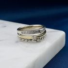 Image 2 of Bicolor Gold and Silver Ring with Zirconia; 14 Karat; Size 18