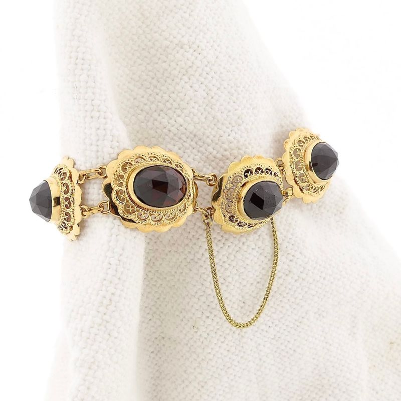 Image 3 of Antique Gold Boat Bracelet with Garnet | 18 cm