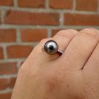 Image 9 of White gold ring with Tahitian pearl and diamond; 0.13 ct.