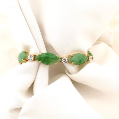 Image 1 of Gold Gourmet Link Bracelet with Jade and Zirconia