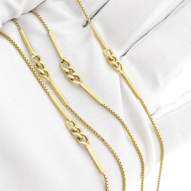 Image 8 of Long gold Venetian link chain/sautoir with bars