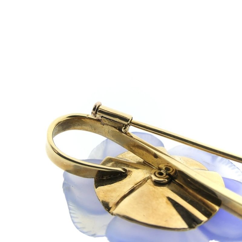 Image 5 of Tricolor gold brooch with colored glass, jade and diamond; 0.14 ct.